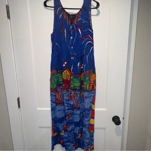 Vtg Carole Little Maxi Dress  w/ pockets Sz 12 Women’s Novelty Boat Sailor boho